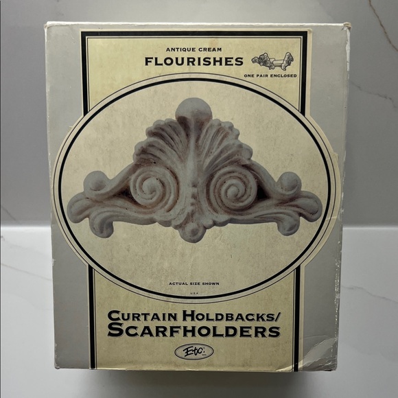 One pair of Flourishes Antique Cream Curtain Holdbacks Scarf Holders by Etc. NEW - Picture 1 of 14